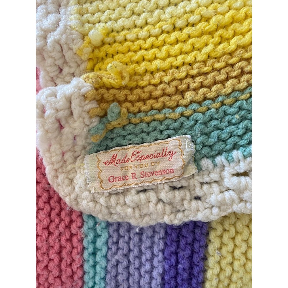 Handmade Crochet Afghan 64”x56” tight weave rainbow colors blanket throw 5x4.5 - Picture 9 of 14